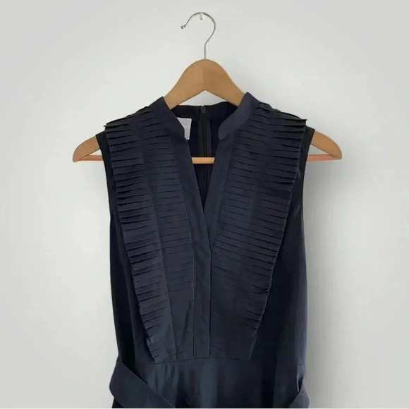 NWOT AKRIS PUNTO Plisse Cotton Midi Belted Dress Navy Blue Sz 6 - Picture 3 of 9